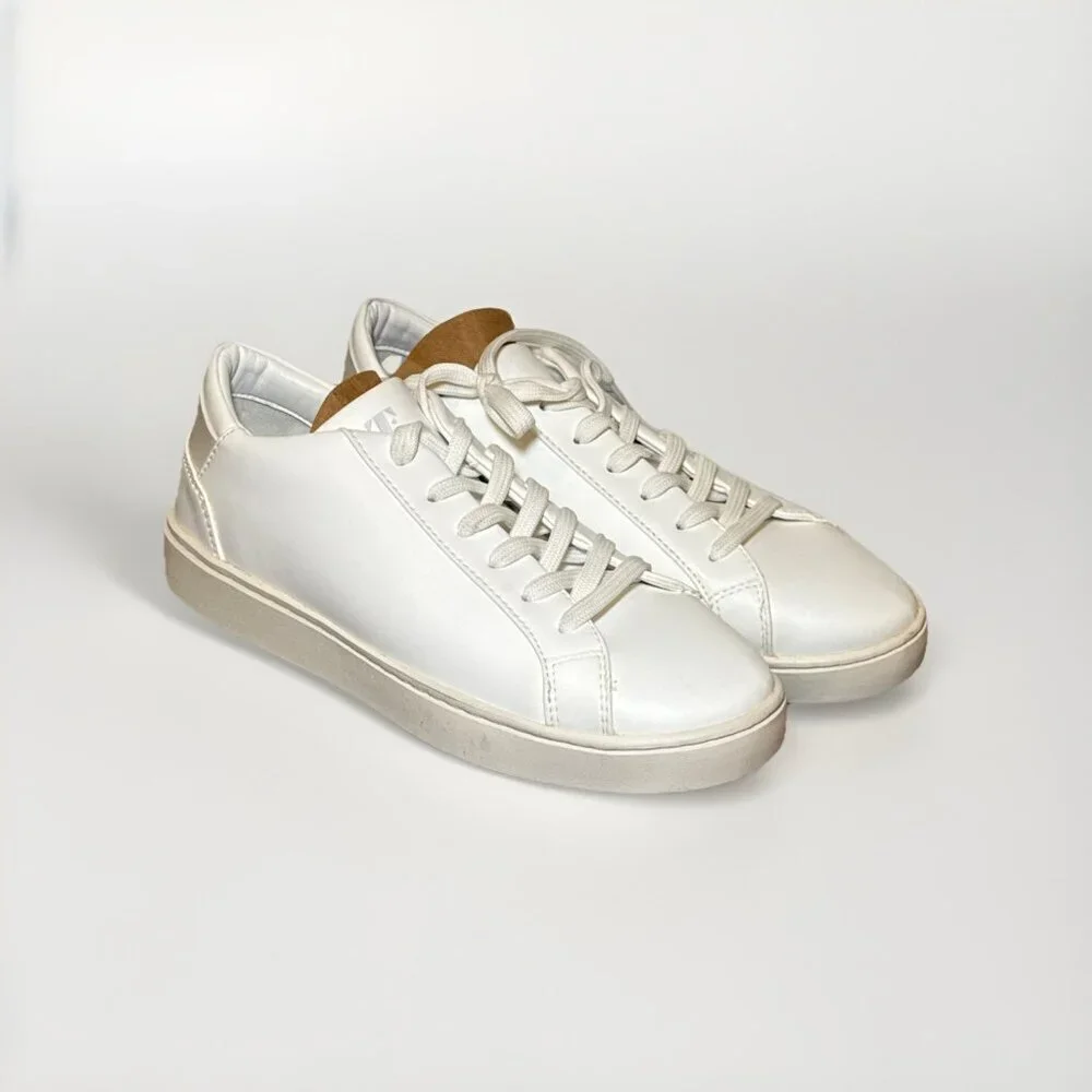 Thousand Fell Lace Up Vegan Leather Sneakers, Women's 7.5 (White/White) - Picture 1 of 7